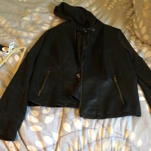 Leather jacket with hoodie